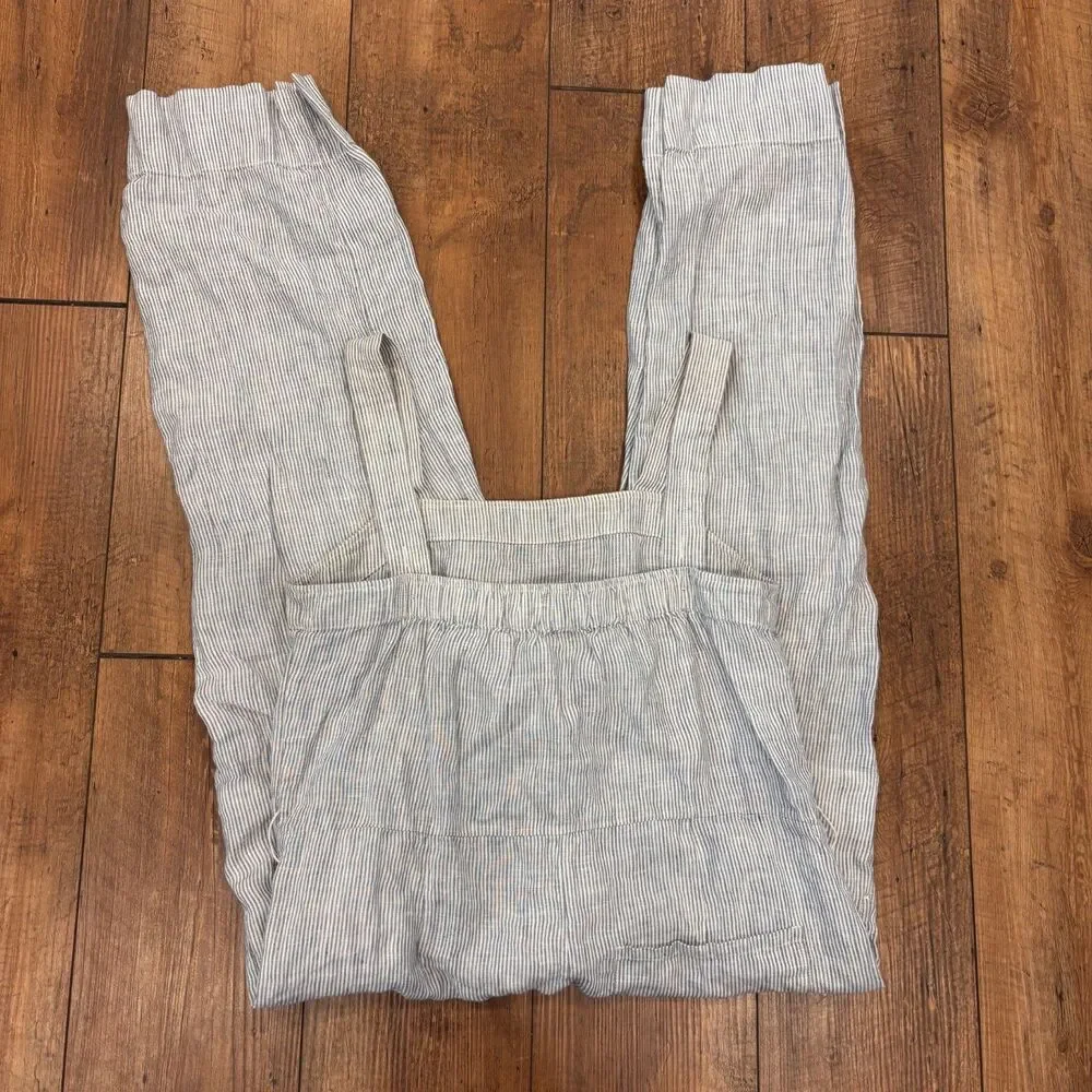 Quince 100% European Linen Square Neck Jumpsuit Womens M Blue Stripe NO BELT